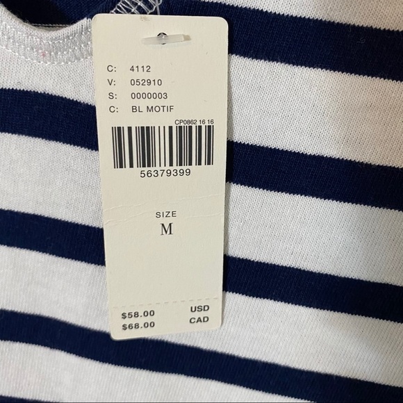 NWT Anthropologie Blue White Stripe Split Neck Tee - Picture 6 of 7
